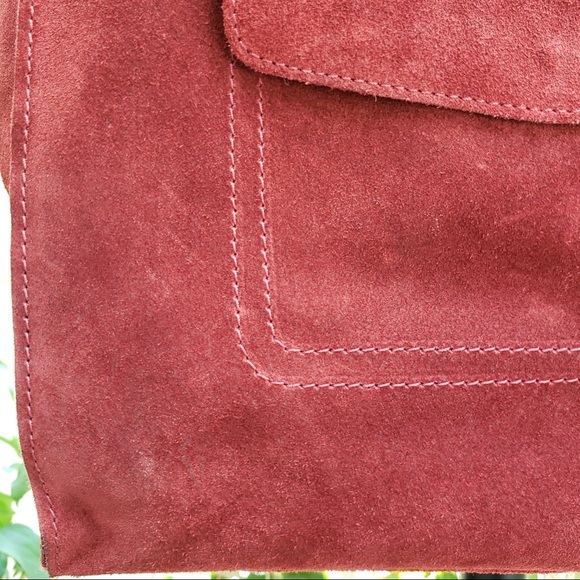 Made in Italy Leather Burgundy Color Suede Big Bag - Picture 5 of 9